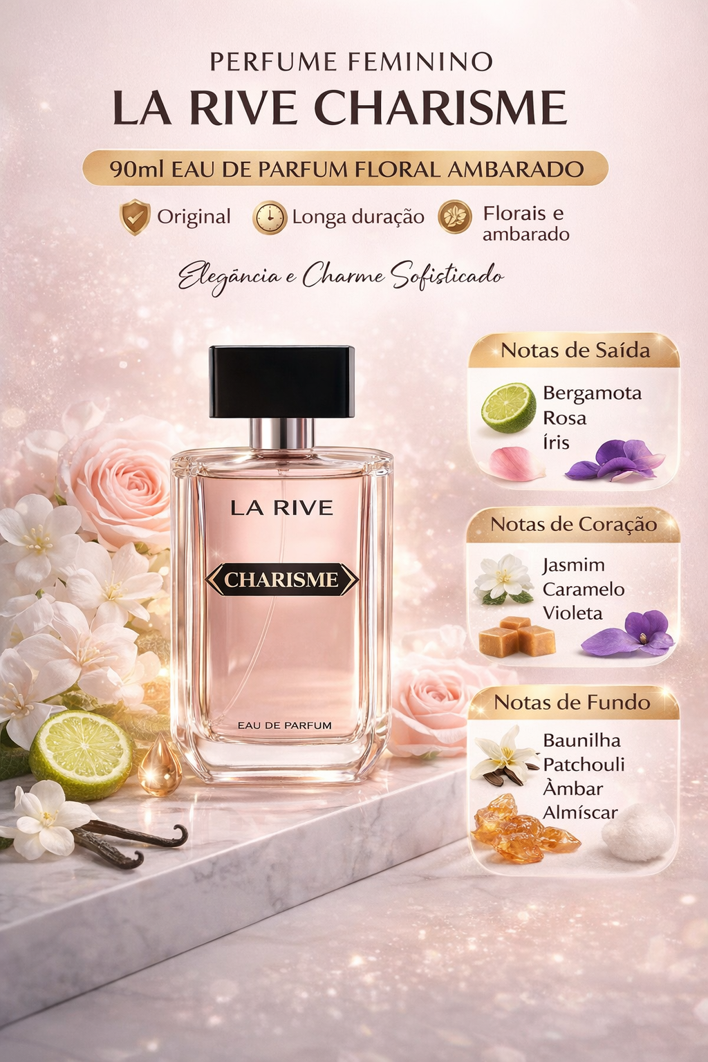 Perfume Feminino La Rive Charisme 90ml Eau De Parfum Floral Ambarado Original