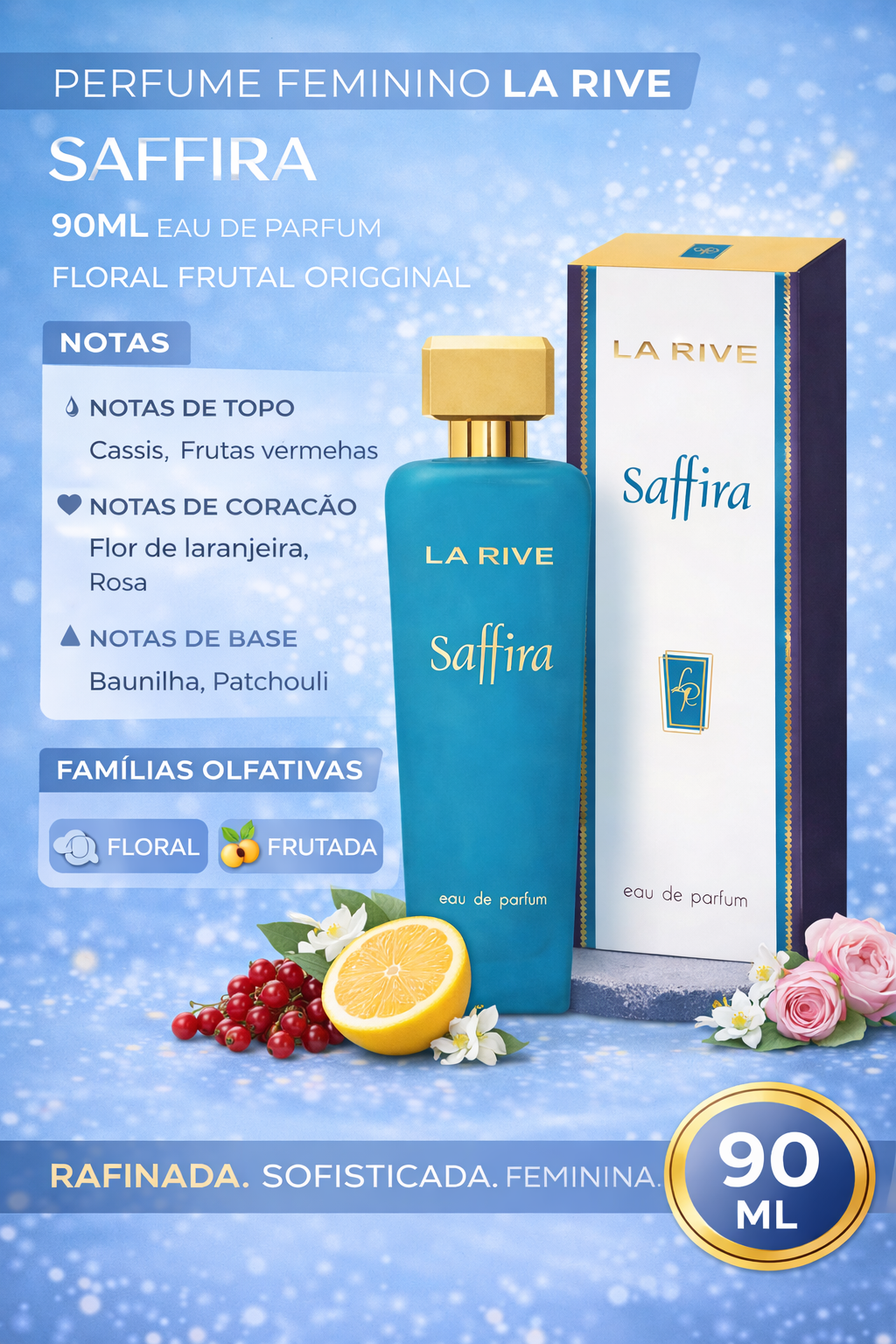 Perfume Feminino La Rive Saffira 90ml Eau de Parfum Floral Frutal Original